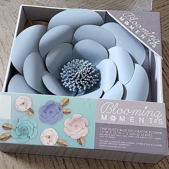 Other - Nursery blue wall hanging decrotive flower with 2 gold leaves dusty blue NWT